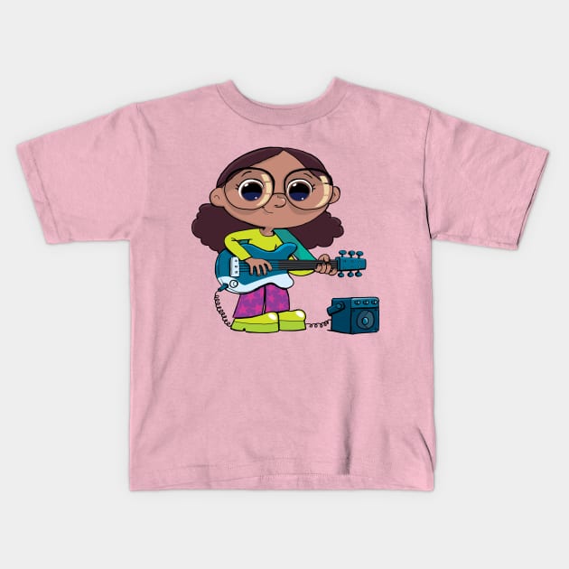 girl with an electric guitar and a small sound amplifier Kids T-Shirt by duxpavlic